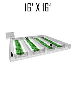 16' X 16' Garden Chunnel With (3) 16' Aisles Closed Ended & 4' X 4' Chicken Run