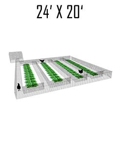 24' X 20' Garden Chunnel With (5) 20' Aisles Closed Ended & 4" X 4" Chicken Run